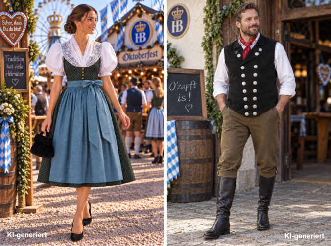 Frau und Mann in märkisch inspirierten Oktoberfest-Outfits
